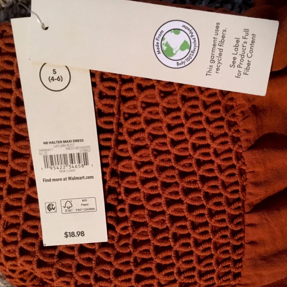 No Boundaries Womens Halter Maxi Dress Saturn Rust Crochet Smocked Small 4-6 NEW - Picture 5 of 6